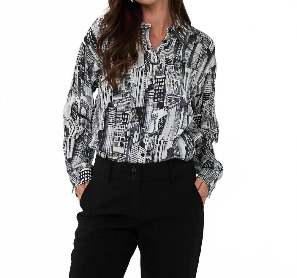 NEW ESQUALO women's city print blouse in white